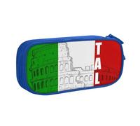 JKLQWC Trousse à crayons imprimée drapeau italien du Colisée romain - Jolie trousse à crayons avec fermeture éclair - Pour bureau, école, adolescent, fille, garçon, adulte, noir, bleu, One Size