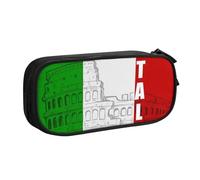 JKLQWC Trousse à crayons imprimée drapeau italien du Colisée romain - Jolie trousse à crayons avec fermeture éclair - Pour bureau, école, adolescent, fille, garçon, adulte, noir, Noir , One Size