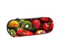 JKLQWC Trousse à crayons imprimée fruits et légumes frais - Jolie boîte à crayons en cuir synthétique - Fermeture éclair - Organiseur pour bureau, école, voyage, Noir , Taille unique, Cartable