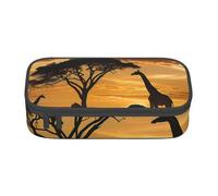 JKLQWC Trousse à crayons imprimée girafe et arbres au crépuscule en Afrique - Grande capacité - Compartiment à fermeture éclair - Organiseur pour bureau, école, voyage, Noir , Taille unique, Cartable