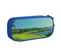 JKLQWC Trousse à crayons imprimée Golf Course by The Sea - Jolie boîte à crayons avec fermeture éclair - Pour bureau, école, adolescent, fille, garçon, adulte, noir, bleu, Taille unique, Cartable