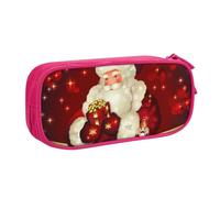 JKLQWC Trousse à crayons imprimée Merry Christmas Père Noël - Jolie boîte à crayons avec fermeture éclair - Pour bureau, école, adolescent, fille, garçon, adulte, noir, rose, One Size, Cartable