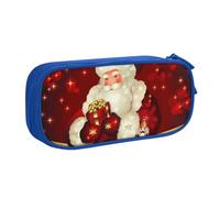 JKLQWC Trousse à crayons imprimée Merry Christmas Père Noël - Jolie boîte à crayons avec fermeture éclair - Pour bureau, école, adolescent, fille, garçon, adulte, noir, bleu, One Size, Cartable