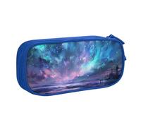 JKLQWC Trousse à crayons imprimée Northern Lights - Jolie boîte à crayons avec fermeture éclair - Pour bureau, école, adolescent, fille, garçon, adulte, noir, bleu, Taille unique, Cartable