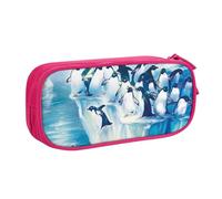 JKLQWC Trousse à crayons imprimée Pingouins sur Iceberg - Jolie boîte à crayons avec fermeture éclair - Pour bureau, école, adolescent, fille, garçon, adulte, noir, rose, One Size, Cartable