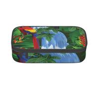 JKLQWC Trousse à crayons imprimée plumes de paon - Grande capacité - Compartiment à fermeture éclair - Organiseur pour bureau, école, voyage, Ara et toucan perché des forêts tropicales américaines