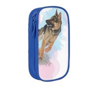 JKLQWC Trousse à crayons imprimée pour les amoureux des chiens de berger allemand, grande trousse de rangement portable pour bureau, école, adolescent, fille, garçon, adulte, noir, bleu, One Size