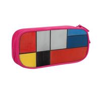 JKLQWC Trousse à crayons imprimée rouge, jaune, bleu et noir - Jolie trousse à crayons avec fermeture éclair - Boîte de rangement pour bureau, école, adolescente, fille, garçon, adulte, noir, rose