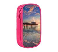 JKLQWC Trousse à crayons imprimée Sunset at The Beach Bridge - Jolie pochette à stylos - Grande trousse de rangement portable pour bureau, école, adolescent, fille, garçon, adulte, noir, rose, Taille