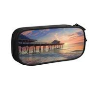 JKLQWC Trousse à crayons imprimée Sunset at The Beach Bridge - Jolie trousse à crayons avec fermeture éclair - Pour bureau, école, adolescent, fille, garçon, adulte, noir, Noir , Taille unique