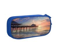 JKLQWC Trousse à crayons imprimée Sunset at The Beach Bridge - Jolie trousse à crayons avec fermeture éclair - Pour bureau, école, adolescent, fille, garçon, adulte, noir, bleu, Taille unique