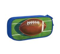 JKLQWC Trousse à crayons imprimée terrain de football américain et ballon de football avec fermeture éclair pour bureau, école, adolescent, fille, garçon, adulte, noir, bleu, Taille unique, Cartable