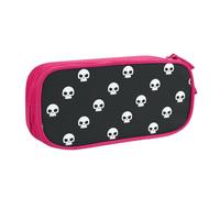 JKLQWC Trousse à crayons imprimée tête de mort mignonne trousse à crayons avec fermeture éclair pour bureau, école, adolescent, fille, garçon, adulte, noir, rose, One Size, Cartable