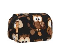 JKLQWC Trousse à crayons marron avec imprimé hiboux mignons pour enfants, hommes et femmes, deux couches de grande capacité, trousse de maquillage, organisateur pour bureau, école, voyage, Chouettes