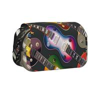 JKLQWC Trousse à crayons marron avec imprimé hiboux mignons pour enfants, hommes et femmes, deux couches de grande capacité, trousse de maquillage, organisateur pour bureau, école, voyage, Guitares