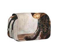 JKLQWC Trousse à crayons marron avec imprimé hiboux mignons pour enfants, hommes et femmes, deux couches de grande capacité, trousse de maquillage, organisateur pour bureau, école, voyage, Chapeau et