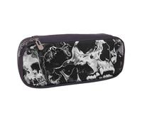 JKLQWC Trousse à crayons noire et blanche en cuir synthétique avec motif tête de mort humaine avec fermeture éclair pour le bureau, l'école, les étudiants, les adolescents, les filles, les garçons,