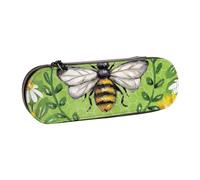 JKLQWC Trousse à crayons noire imprimée pied-de-poule en cuir synthétique avec fermeture éclair pour bureau, école, voyage, Abeille et tournesols, One Size, Cartable