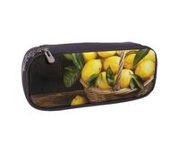 JKLQWC Trousse à crayons One Basket Lemons en cuir synthétique avec fermeture éclair pour étudiants, adolescents, filles, garçons, adultes, Noir , Taille unique, Cartable