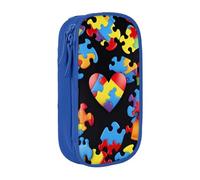 JKLQWC Trousse à crayons pour la sensibilisation à l'autisme - Motif cœur - Grande trousse de rangement portable pour bureau, école, adolescent, fille, garçon, adulte, noir, bleu, Taille unique,