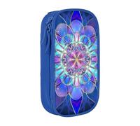 JKLQWC Trousse à crayons rectangulaire avec imprimé mandala, grande trousse de rangement portable pour bureau, école, adolescent, fille, garçon, adulte, noir, bleu, One Size, Cartable