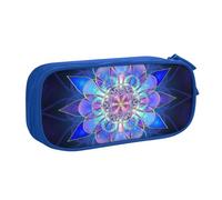 JKLQWC Trousse à crayons rectangulaire avec imprimé mandala mignon avec fermeture éclair pour bureau, école, adolescent, fille, garçon, adulte, noir, bleu, One Size, Cartable