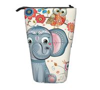 JKLQWC Trousse à crayons rétractable sur pied - Coloré Happy Birthday Cupcakes Imprimés Papeterie & Trousse de maquillage pour voyage, école, bureau, cadeaux, Motif éléphant et chouettes, Taille