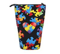 JKLQWC Trousse à crayons rétractable sur pied - Imprimé abeilles et tournesols - Trousse de maquillage pour voyage, école, bureau, cadeaux, Puzzle de sensibilisation à l'autisme., Taille unique