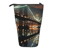JKLQWC Trousse à crayons rétractable sur pied - Imprimé animaux mignons Papeterie et trousse de maquillage pour voyage, école, bureau, cadeaux, New York Manhattan Bridge Night, Taille unique, Cartable