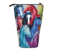 JKLQWC Trousse à crayons rétractable sur pied - Imprimé bateau pirate cool papeterie et trousse de maquillage pour voyage, école, bureau, cadeaux, Chevaux colorés de dessin animé 1, Taille unique