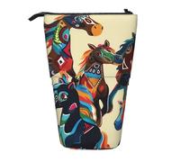 JKLQWC Trousse à crayons rétractable sur pied - Imprimé bateau pirate cool papeterie et trousse de maquillage pour voyage, école, bureau, cadeaux, Chevaux colorés de dessin animé 2, Taille unique