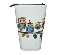 JKLQWC Trousse à crayons rétractable sur pied - Imprimé écureuils mignons - Trousse de maquillage et de papeterie pour voyage, école, bureau, cadeaux, Chouettes de Noël sur une branche, Taille unique