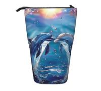 JKLQWC Trousse à crayons rétractable sur pied - Imprimé éléphant papeterie et trousse de maquillage pour voyage, école, bureau, cadeaux, Dauphins amoureux., Taille unique, Cartable