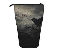 JKLQWC Trousse à crayons rétractable sur pied - Imprimé fleurs rouges et trousse de maquillage pour voyage, école, bureau, cadeaux, Corbeau de nuit, Taille unique, Cartable