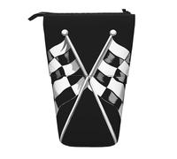 JKLQWC Trousse à crayons rétractable sur pied - Imprimé notes de musique noir et blanc - Trousse de maquillage pour voyage, école, bureau, cadeaux, Motif drapeau à carreaux noir et blanc, Taille