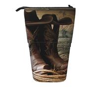 JKLQWC Trousse à crayons rétractable sur pied - Imprimé Père Noël mignon Papeterie et trousse de maquillage pour voyage, école, bureau, cadeaux, Bottes western de cowboy noires, Taille unique