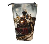 JKLQWC Trousse à crayons rétractable sur pied - Motif guitare artistique imprimée, papeterie et trousse de maquillage pour voyage, école, bureau, cadeaux, Train et chemin de fer, Taille unique