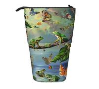JKLQWC Trousse à crayons rétractable sur pied - Trousse à maquillage et papeterie avec motifs de poissons pour voyage, école, bureau, cadeaux, De nombreuses grenouilles chantent sur les branches et