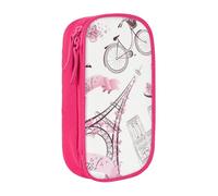JKLQWC Trousse à crayons romantique avec imprimé papillon Eiffel - Grande trousse de rangement portable pour bureau, école, adolescent, fille, garçon, adulte, noir, rose, One Size, Cartable
