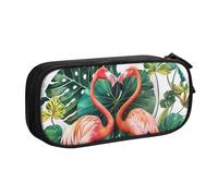 JKLQWC Trousse à crayons ronde avec motif flamant rose et feuilles imprimées avec fermeture éclair pour bureau, école, adolescent, fille, garçon, adulte, noir, Noir , Taille unique, Cartable