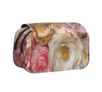 JKLQWC Trousse à crayons rotative avec imprimé fleurs rouges pour enfants, hommes et femmes, deux couches de grande capacité, trousse de maquillage, organisateur pour bureau, école, voyage