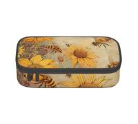 JKLQWC Trousse à crayons rurale avec motif abeilles et fleurs - Grande capacité - Compartiment à fermeture éclair - Organiseur pour bureau, école, voyage, Noir , Taille unique, Cartable