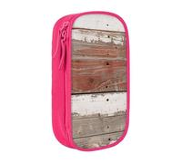 JKLQWC Trousse à crayons rustique en bois imprimé vieille grange mignonne grande trousse de rangement portable pour bureau, école, adolescent, fille, garçon, adulte, noir, rose, Taille unique,