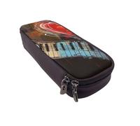 JKLQWC Trousse à crayons Treble Love and Music en cuir synthétique avec fermeture éclair pour étudiants, adolescents, filles, garçons, adultes, Noir , Taille unique, Cartable