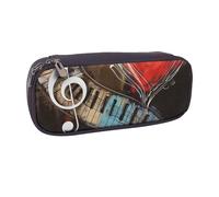 JKLQWC Trousse à crayons Treble Love and Music en cuir synthétique avec fermeture éclair pour étudiants, adolescents, filles, garçons, adultes, Noir , Taille unique, Cartable
