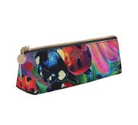 JKLQWC Trousse à crayons triangulaire avec fermeture éclair - Organiseur léger en cuir pour l'école, le bureau, les voyages, le maquillage - Marron, Coccinelle colorée, Taille unique, Cartable