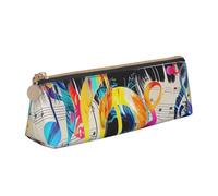 JKLQWC Trousse à crayons triangulaire avec fermeture éclair - Organiseur léger en cuir pour l'école, le bureau, les voyages, le maquillage - Marron, Note de musique colorée, Taille unique, Cartable