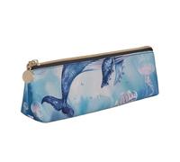 JKLQWC Trousse à crayons triangulaire imprimée avec fermeture éclair - Organiseur en cuir léger pour l'école, le bureau, les voyages, le maquillage, Baleine de mer et méduse, Taille unique, Cartable