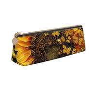 JKLQWC Trousse à crayons triangulaire imprimée avec fermeture éclair - Organiseur en cuir léger pour l'école, le bureau, les voyages, le maquillage, Motif tournesol et papillons, Taille unique