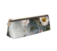 JKLQWC Trousse à crayons triangulaire imprimée coccinelle amusante avec fermeture éclair - Organiseur en cuir léger pour l'école, le bureau, les voyages, le maquillage, Fleurs et papillons., Taille